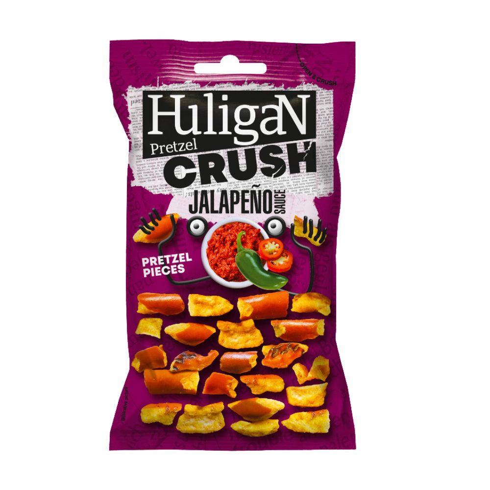 Huligan Pretzel Crush Jalapeno Sauce, pereci s okusom jalapeno od 65g 