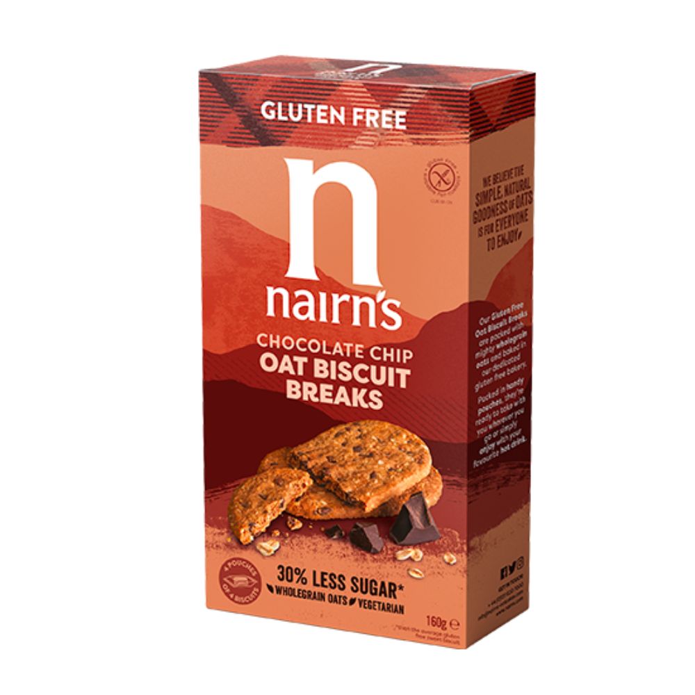 Nairn's Chocolate Chip Oat Biscuit Breaks, zobeni keksi s komadićima čokolade od 160g 