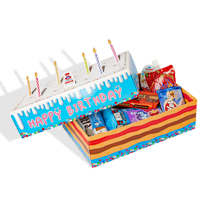 Birthday box, kutija u obliku rođendanske torte s 15 snack slatkih i slanih 