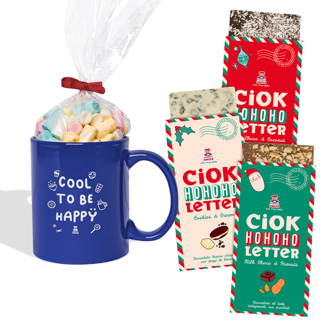 Šalica Cool to be Happy + vrećica gumenih bombona od 100g + 3 ChocoLetter od 100g 